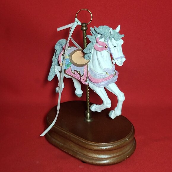 Vintage Musical Horse Carousel Bisque Porcelain Figurine Wood Base - Picture 7 of 12